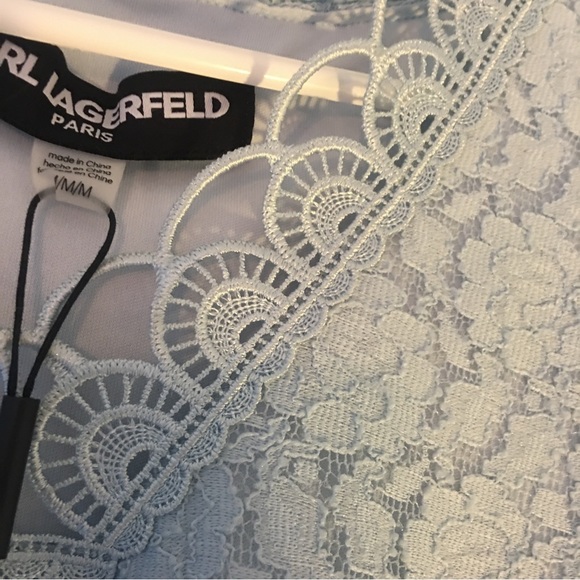 Karl Lagerfeld Paris Pale Light Blue Lace Top Size Medium NWT - Picture 3 of 8